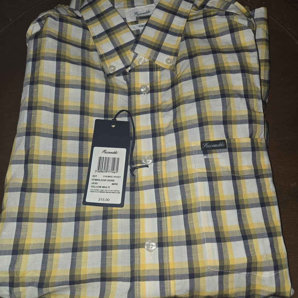 Faconnable Yellow, White & Navy Plaid Button-Down Shirt